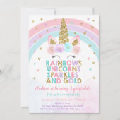 Unicorn Rainbow Sparkles Gold Birthday Kaart