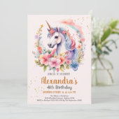Unicorn Rainbow Sparkles Gold Birthday Kaart (Staand voorkant)