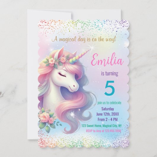 Unicorn Rainbow Sparkles Verjaardag Uitnodiging (Voorkant)