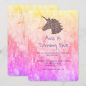Unicorn Rainbow Sprinkles Birthday Uitnodiging (Voorkant / Achterkant)