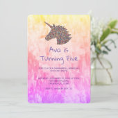 Unicorn Rainbow Sprinkles Birthday Uitnodiging (Staand voorkant)