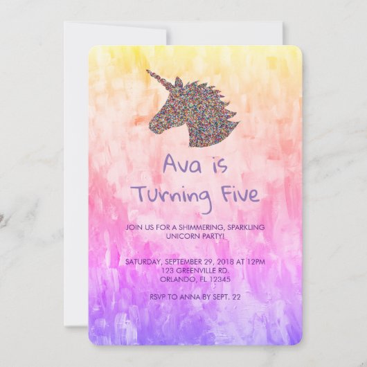 Unicorn Rainbow Sprinkles Birthday Uitnodiging (Voorkant)