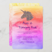 Unicorn Rainbow Sprinkles Birthday Uitnodiging (Voorkant / Achterkant)