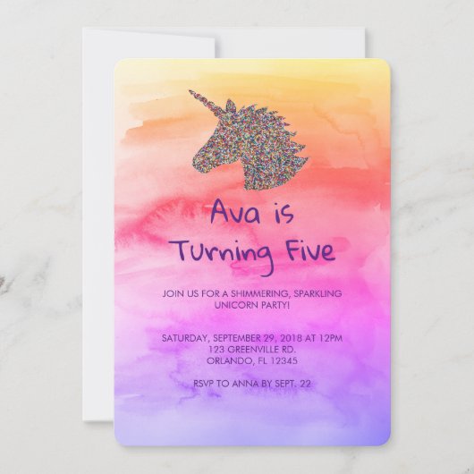 Unicorn Rainbow Sprinkles Birthday Uitnodiging (Voorkant)