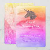 Unicorn Rainbow Sprinkles Birthday Uitnodiging (Voorkant / Achterkant)