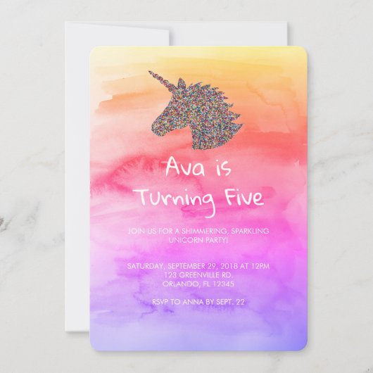 Unicorn Rainbow Sprinkles Birthday Uitnodiging (Voorkant)