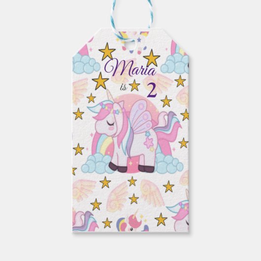 Unicorn Rainbow Stars Magical Birthday Name Cadeaulabel (Voorkant)