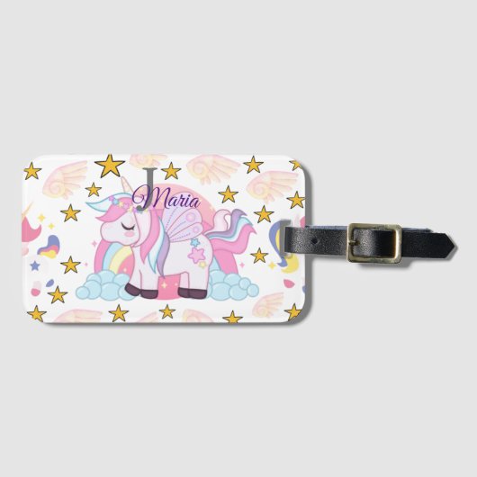 Unicorn Rainbow Stars Magical Personical Bagagelabel (Voorkant (horizontaal))