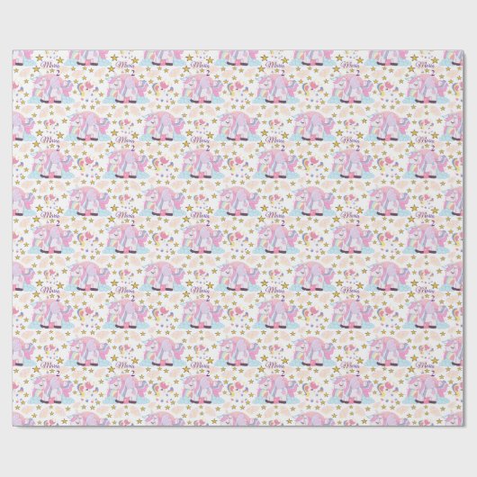 Unicorn Rainbow Stars Magische naam Birthday Cadeaupapier (Vlak)