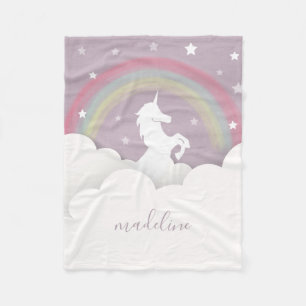 Unicorn Rainbow Stars Paarse Sky gepersonaliseerd Fleece Deken