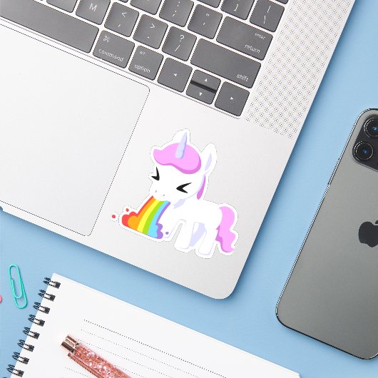 UNICORN RAINBOW STEMIT-STICKERS STICKER (Laptop met iPhone)