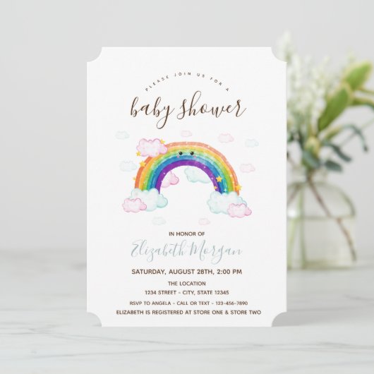 Unicorn Rainbow Stripes Baby shower Kaart (Staand voorkant)