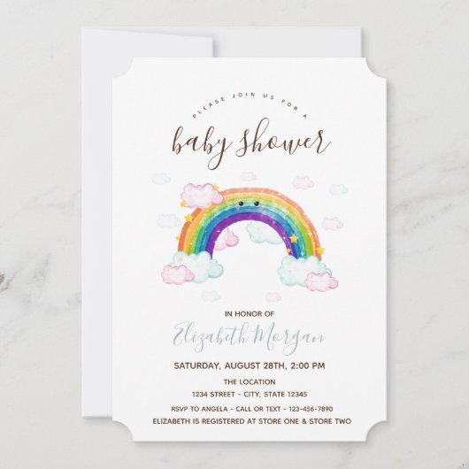 Unicorn Rainbow Stripes Baby shower Kaart (Voorkant)