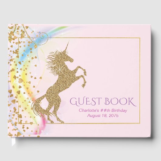 Unicorn Rainbow Verjaardagsfeest Gastboek Gastenboek (Voorkant)