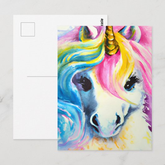 Unicorn Rainbow-Waterverf Briefkaart (Voorkant / Achterkant)