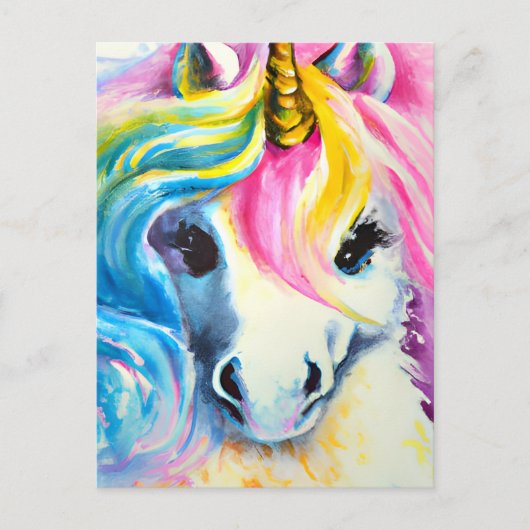 Unicorn Rainbow-Waterverf Briefkaart (Voorkant)