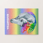 Unicorn Rainbow Waterverf Monogram Naam Legpuzzel (Horizontaal)