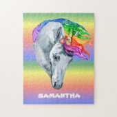 Unicorn Rainbow Waterverf Monogram Naam Legpuzzel (Verticaal)
