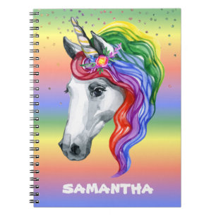 Unicorn Rainbow Waterverf Monogram Naam Notitieboek