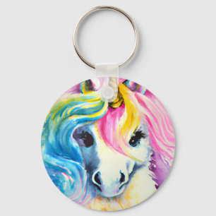 Unicorn Rainbow-Waterverf Sleutelhanger