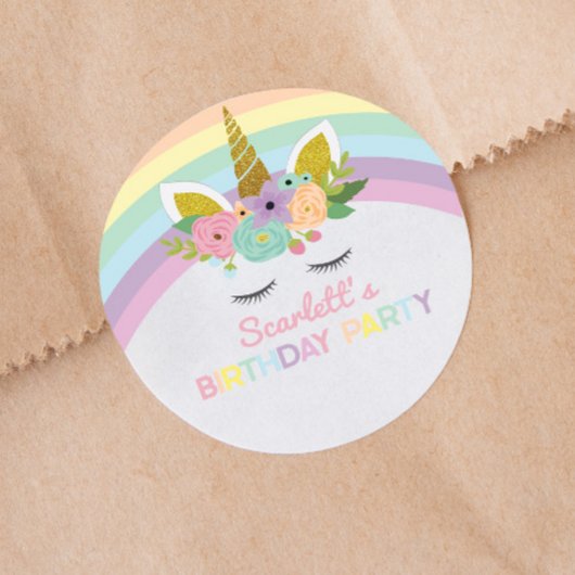Unicorn Rainbows Birthday Party Favor Ronde Sticker