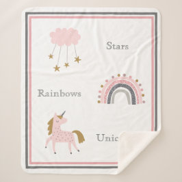 Unicorn Rainbows Pink Boho Pattern Sherpa Deken