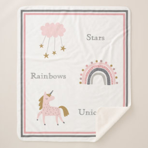 Unicorn Rainbows Pink Boho Pattern Sherpa Deken