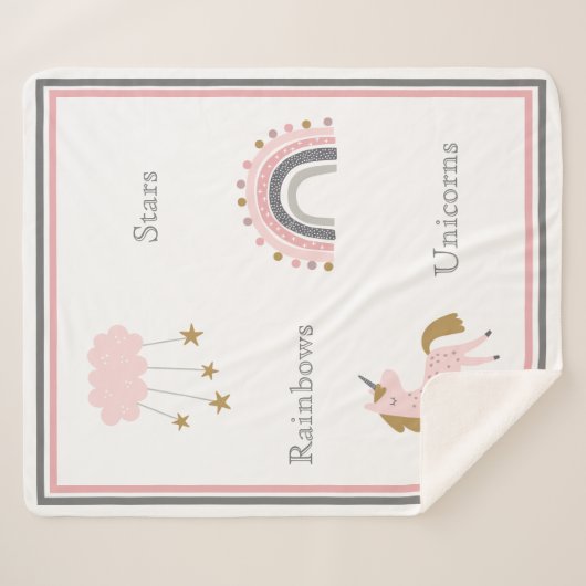 Unicorn Rainbows Pink Boho Pattern Sherpa Deken (Voorkant (horizontaal))