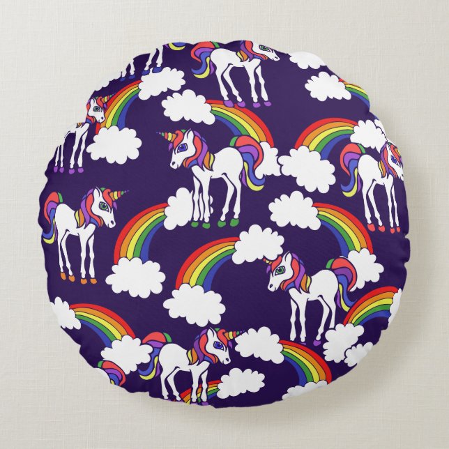 Unicorn Rainbows Rond Kussen (Voorkant)