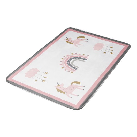 Unicorn Rainbows Stars Pink Boho Pattern Badmat (Gekanteld)