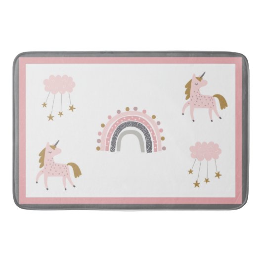 Unicorn Rainbows Stars Pink Boho Pattern Badmat (Voorkant)