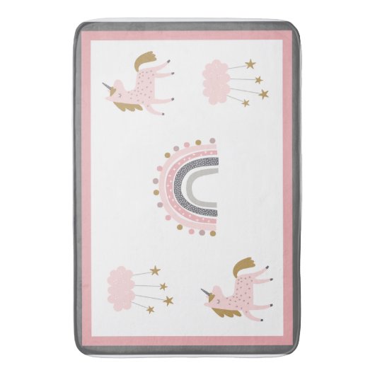 Unicorn Rainbows Stars Pink Boho Pattern Badmat (Voorkant Verticaal)