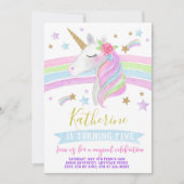 Unicorn rainbows verjaardagsuitnodiging waterverf kaart (Voorkant)
