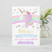 Unicorn rainbows verjaardagsuitnodiging waterverf kaart (Staand voorkant)