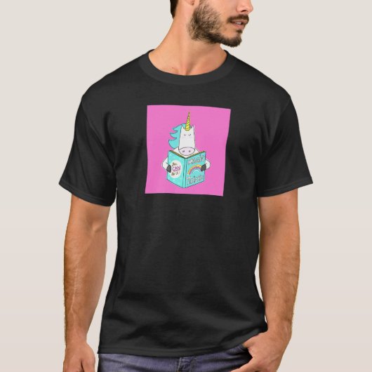Unicorn Reading Magic Tricks Book Cute Humor Pink T-shirt (Voorkant)