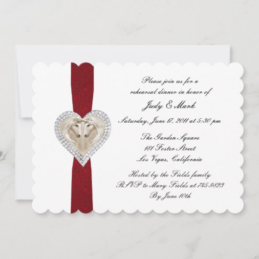 Unicorn Red Lace Rehearsal Dinner Invitation Kaart (Voorkant)
