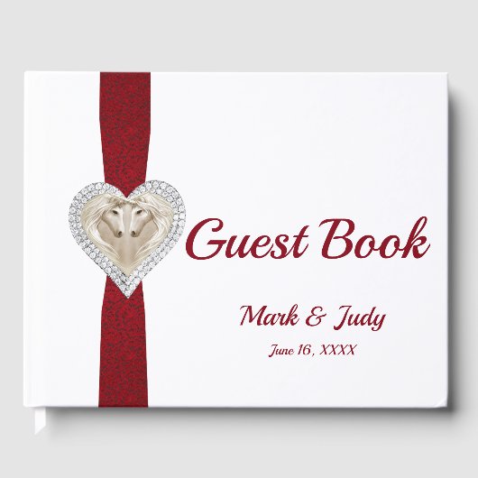 Unicorn Red Lace Ribbon Wedding Guestbook Gastenboek (Voorkant)