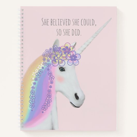  Unicorn regenboog Blush Roze Floral Notitieboek (Voorkant)