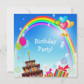 Unicorn, Regenboog & Cake Cute Birthday Party Invi Kaart (Achterkant)