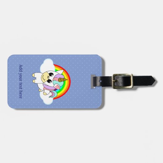 Unicorn, regenboog en wolken, op maat gesneden bagagelabel (Voorkant horizontaal)