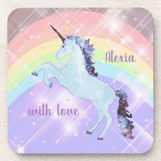 Unicorn, regenboog, voor meisjes, kinderen, feeste bier onderzetter (Voorkant)