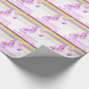Unicorn regenbooggepersonaliseerd baby shower verp cadeaupapier