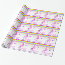 Unicorn regenbooggepersonaliseerd baby shower verp cadeaupapier