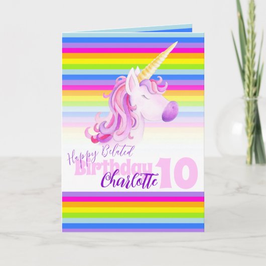 Unicorn regenbooggordel met 10e verjaardag kaart (Voorkant)