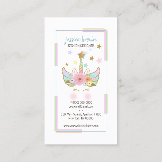 Unicorn regenbooglitsgoud visitekaartje (Achterkant)