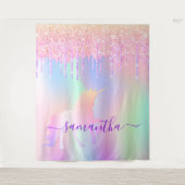 Unicorn regenbooglitter druipt foto-achtergrond wandkleed (Voorkant)