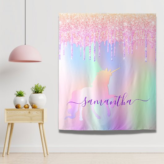 Unicorn regenbooglitter druipt foto-achtergrond wandkleed