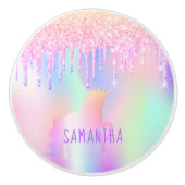 Unicorn regenbooglitter druipt meisje keramische knop (Voorkant)