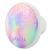 Unicorn regenbooglitter druipt meisje keramische knop (Rechts)