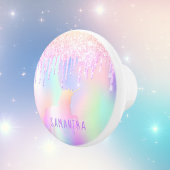 Unicorn regenbooglitter druipt meisje keramische knop